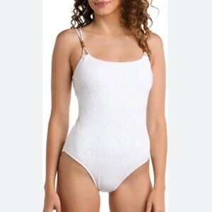 La Blanca Salt Eyelet One Piece Swimsuit White Sz 14 NWT